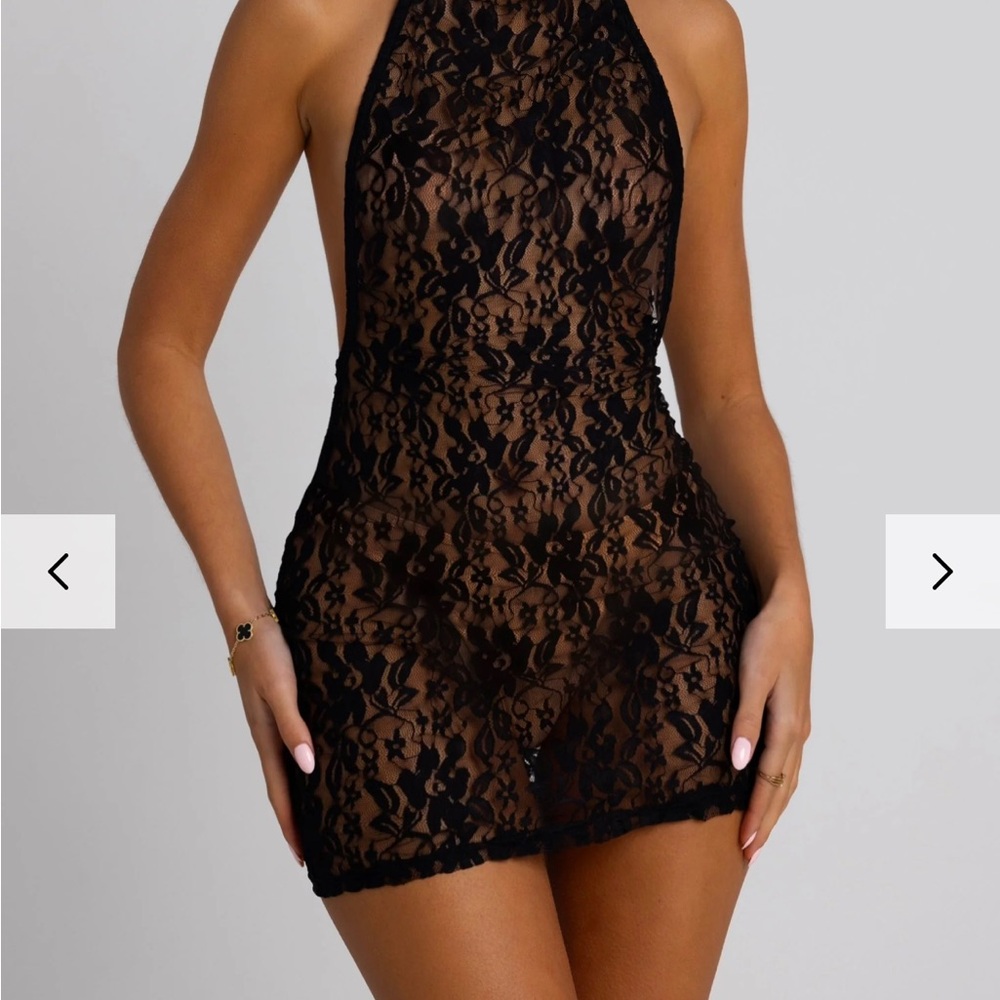 Black Lace Halter Mini Dress
